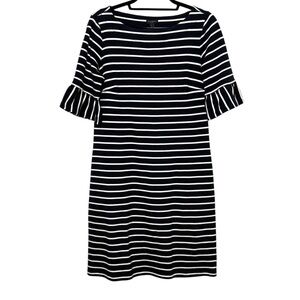 Talbots Dress Size Small Navy White Striped Bell Sleeve Shift Casual Knit